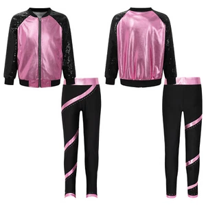 Kids Boys Girls Coat With Trousers Sparkly Dance Outfits Disco Jazz Outwear Gym - Picture 1 of 41