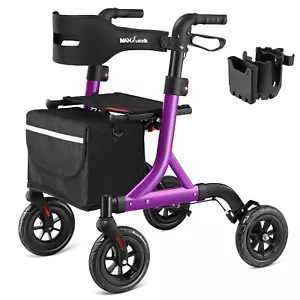 All-Terrain Rollator Walker for Seniors Rubber Wheels Foldable Lightweight 300lb - Picture 1 of 11