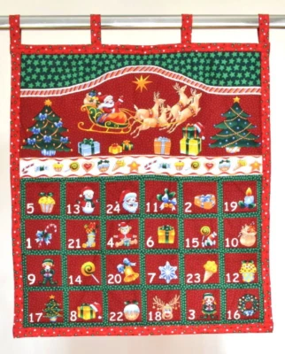 Handmade Quilted Father Christmas Sleigh Advent Calendar Reusable Count Down - Image 1 of 4
