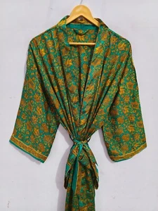 Bata colorida con estampado floral sari de seda kimono para mujer ropa de playa, B-4815 - Imagen 1 de 7