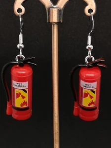 Novelty Fire Extinguisher Earrings Kitsch/Fun/Funky Silver Plated - Picture 1 of 4