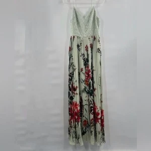 aidan mattox green pleated floral maxi dress spaghetti straps 6 lace bodice - Imagen 1 de 7