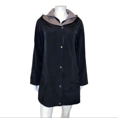 Jones New York Black & Taupe Two Tone Hooded Raincoat Women's XXS NWT - Image 1 of 4