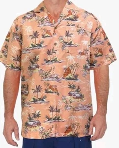 ALOHA by UZZI Men's Hawaiian Shirt- Coral W) Sunset & Palm Trees Design- Small - Picture 1 of 4