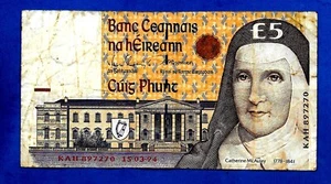 RARE 1ST DATE Ireland P75a 5 Pounds CATHERINE McAULEY Doyle/Cromien 15.3.1994 VF - Picture 1 of 2