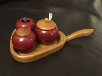 Swedish Art Pottery Cruet With Wooden Tray - Image 1 of 4