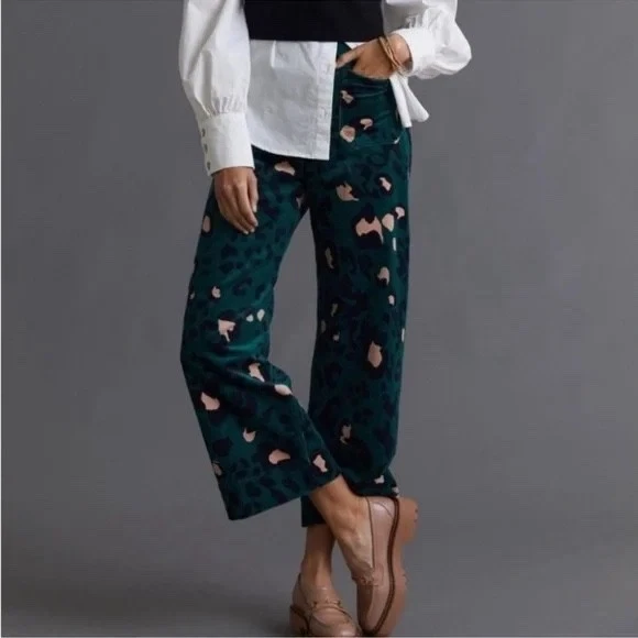 NWT Anthropologie Maeve Colette Cropped Ankle Pants in Dark Green, Size 25P - Image 1 of 4