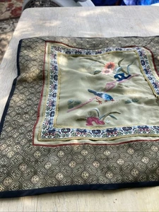 Vintage Chinese Hand Embroidered Silk Panel Bird & Flowers - Picture 1 of 3
