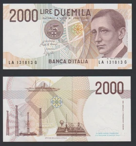 Italy 2000 lire 1990.10.03. Guglielmo Marconi & Ship P115 Prefix LA-G aUNC #1 - Picture 1 of 9