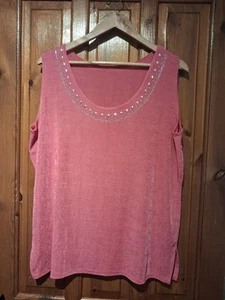 BNWOT CLASSICS size 20/22 Pink Sleeveless Top With Sequin Neckline - Picture 1 of 8