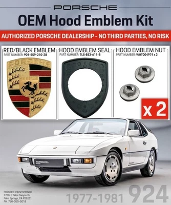 1977-1981 Porsche 924 kit emblema capô original do fabricante esmalte vermelho e preto em ouro - Imagem 1 de 2