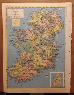 Antiguo mapa atlas de Irlanda 1953 vintage Atlas mundial de Hammond edición superior Foto 1 de 4