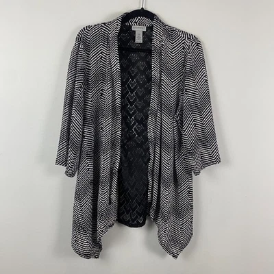 Cárdigan Catherines Frente Abierto Talla 1X Negro Blanco Mangas 3/4 Tejido Abierto Foto 1 de 4