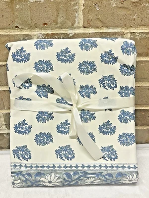 Pottery Barn Sophia Tablecloth Oilcloth 70x 108 Blue Floral Print Blue White NEW - Image 1 of 4