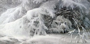 DUANE GEISNESS, Lobos, ""Lullaby de invierno", edición abierta, tamaño de imagen 12""h x 24""w - Imagen 1 de 1