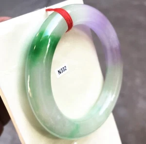 59mm Natural Ice Green Lavender Jadeite Bracelet Emerald Jade Bracelet Bangle - Picture 1 of 15