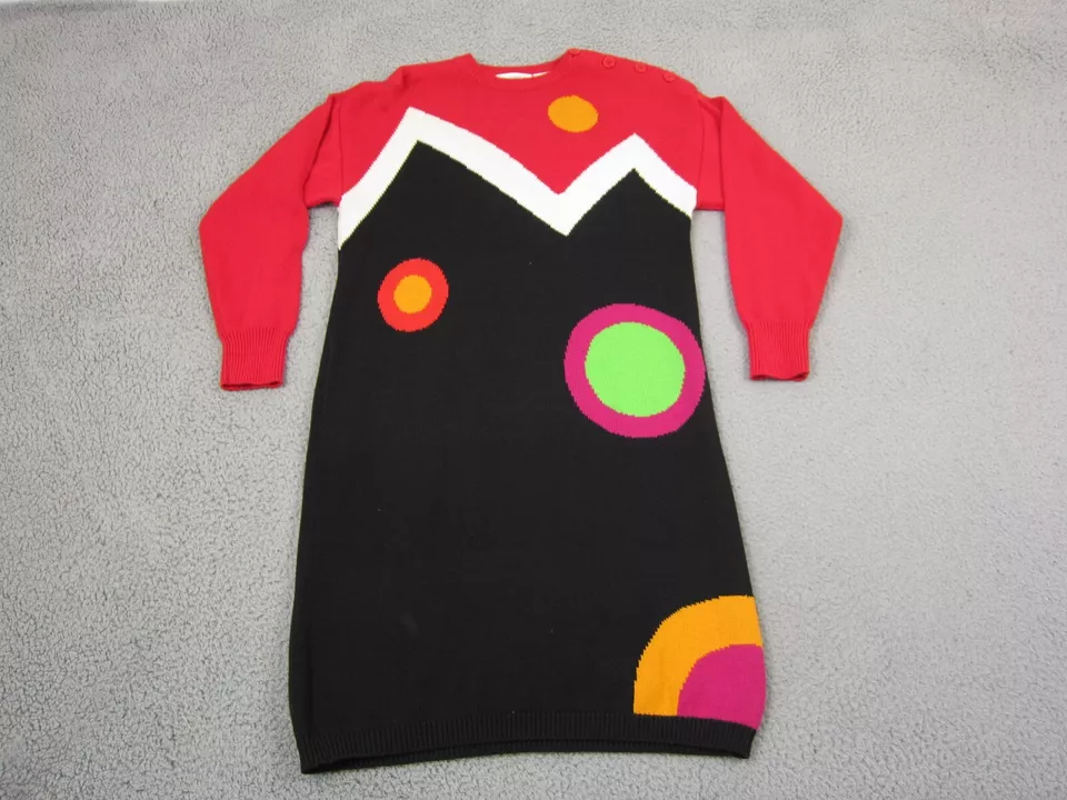 Vintage Liz Claiborne Sweater Womens Medium Red Black Dress Geometric 80s Pop - Image 1 of 4