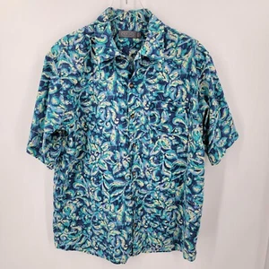 Talbots Men's Shirt Medium Linen Cotton Abstract Print Short Sleeve Button Up - Picture 1 of 10