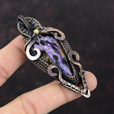 Venta Día de la Mujer Charoite Ruso Cobre Madre Regalo Alambre Envuelto Colgante 3.23" Foto 1 de 4