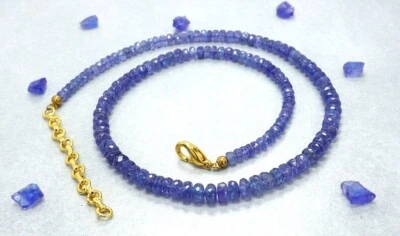 Collar de 18" cuentas de piedras preciosas rondelle facetadas de tanzanita azul natural A++ Foto 1 de 4