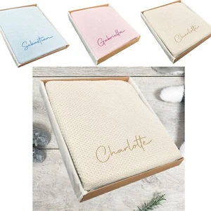 Personalised Baby Bamboo Knitted Blanket Soft Natural Breathable Blanket Wrap - Picture 1 of 13