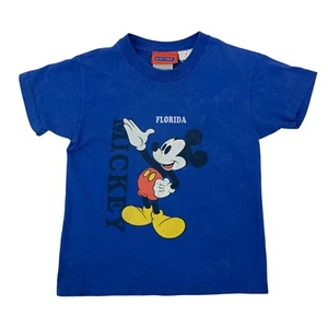 Vintage Mickey Mouse Florida T-Shirt Youth Size S Blue Big Logo Cotton Made USA - Picture 1 of 11