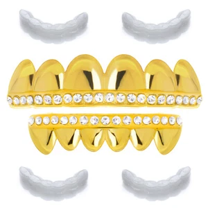 Juego de parrilla helada de hip hop para hombre dientes inferiores superiores LS 607 G 2 barras adicionales - Imagen 1 de 4