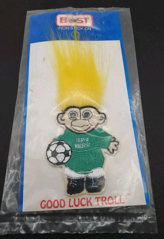 Good Luck Soccer Troll W/hair Iron On Patch 6” Russ Berrie Vtg Sealed Package  - Image 1 of 4