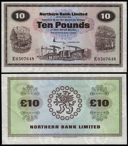 NORDIRLAND 10 PFUND (P189c) 1976 NORTHERN BANK LTD PRÄFIX E AU/UNC - Bild 1 von 1