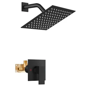 Black Shower Faucet Shower Trim Kit with Mixer Valve 8in Rain Shower Head Combos - Picture 1 of 12