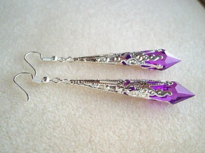 Bohemian Purple Faceted Teardrop Silver Filigree Drop Earrings in Gift Bag - Picture 1 of 4