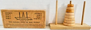 Antique ca. 1905 TOWER OF HANOI 8 Wooden Discs THE PANAMA CONE OR DISC PUZZLE - Picture 1 of 15