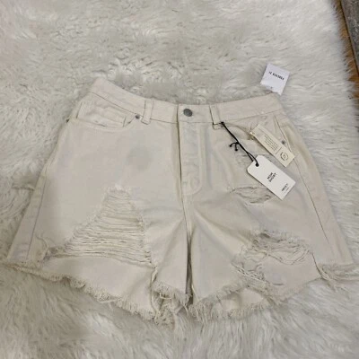 Pantalones cortos de mezclilla para mujer Forever 21 marfil desgastados cintura alta talla 28 nuevos con etiquetas Foto 1 de 4