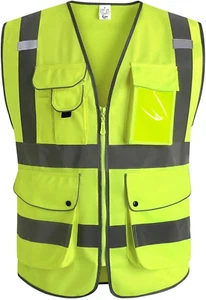 XIAKE 9 Pockets Class 2 High Visibility Reflective Safety Vest Men Women Work - Picture 1 of 11
