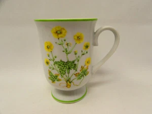 Sunrise by Royal Domino Yellow Flowers, Green Trim Mug  B167 - Picture 1 of 2