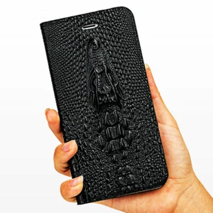 For iPhone 12 Pro Max 11 XS, Luxury Genuine Leather Flip Case 3D Crocodile Grain - Picture 1 of 45