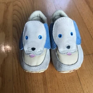 Welpe Hund Baby Zoo Schuhe Vintage Turnschuhe hellbraun blau gelb Kleidung Jungen Gr. 1 - Bild 1 von 13