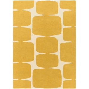 Hand-Tufted Wool Rug Mid-Century Modern Block Pattern in Mustard Yellow & Ivory - Picture 1 of 7