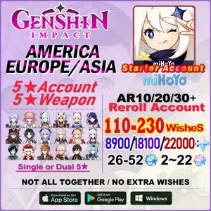 NA EU ASIA✨Genshin Impact Reroll Starter Acc✔️Yelan Kazuha Hu Tao Ganyu Yea Miko