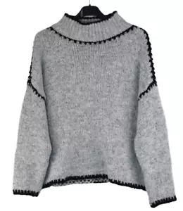 Ladies Italian Lagenlook Soft Cosy Wool Blend High Neck Blanket Stitch Jumper. - Picture 1 of 41
