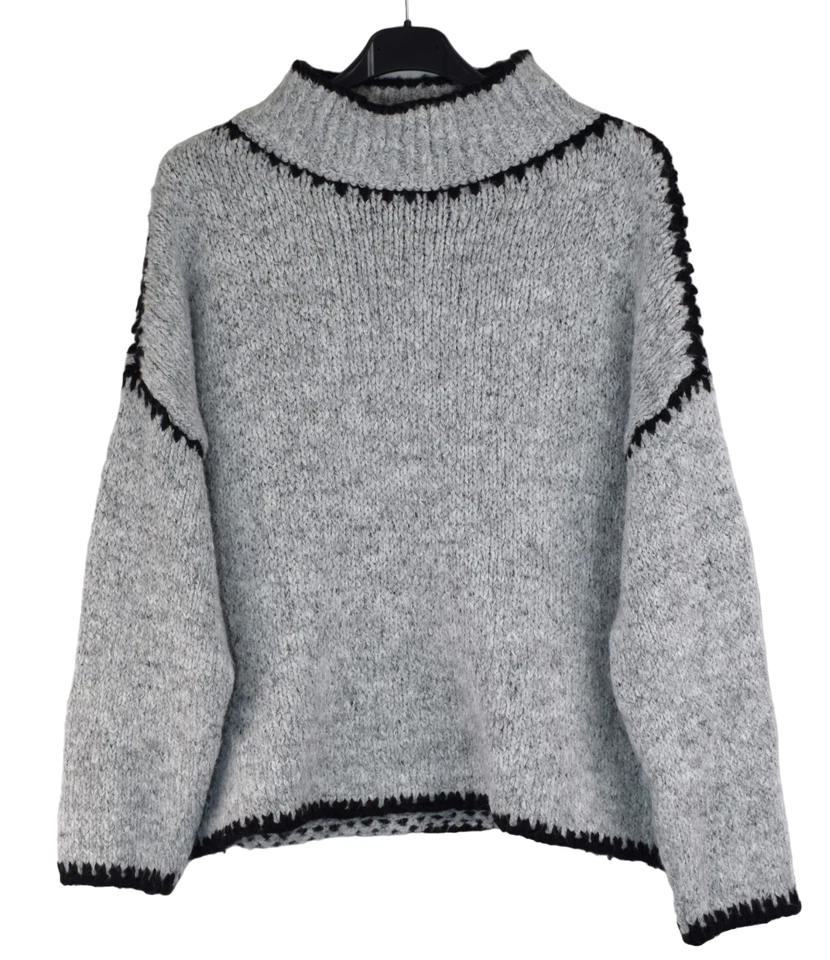 Ladies Italian Lagenlook Soft Cosy Wool Blend High Neck Blanket Stitch Jumper. - Image 1 of 4
