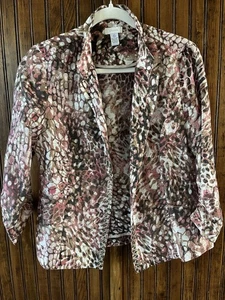 Chico's Lightweight Jacket Sequin Embellished Linen Blend Women's Sz 0 XS Animal - Picture 1 of 6