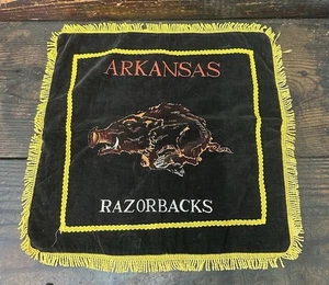 Vintage 1950’s Arkansas Razorbacks Black Velvet & Satin W/ Fringe Pillow Cover - Picture 1 of 6