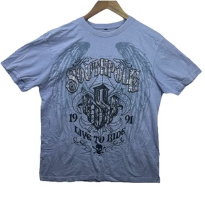 Y2K SouthPole T-Shirt XL blau Live To Ride Adler Baumwolle Hiphop Biker Papa Wear - Bild 1 von 14