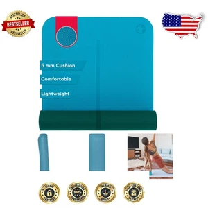 Durable Yoga & Pilates Mat - Bondi Blue, Reversible, 5mm Thickness, 68" x 24" - Picture 1 of 9
