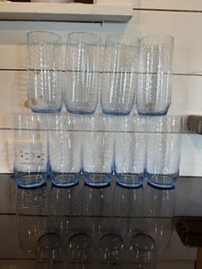 Vintage Libbey Misty Ice Blue Optic Swirl Water Glasses Set of 9 EUC - Picture 1 of 11
