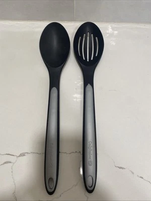 Calphalon Silicone Slotted & Serving Spoons 12" Long Black & Gray Handle - Image 1 of 2