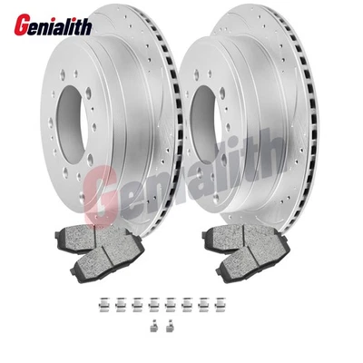 Rear Drilled Slotted Brake Rotors + Ceramic Pads for LEXUS LX570 2008 2009-2021 Foto 1 de 4