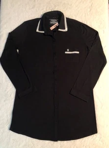 VICTORIAS SECRET Sleep Shirt Gown Modal Soft Button Front Black Large Logo NWT - Picture 1 of 5