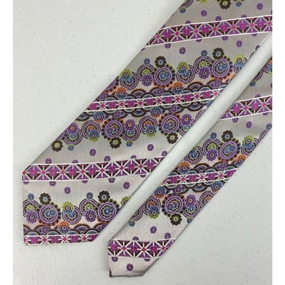 Hombres Steven Land El Gran Nudo Hecho a Mano Disco Floral Geométrico Seda Corbata Cuello Foto 1 de 4